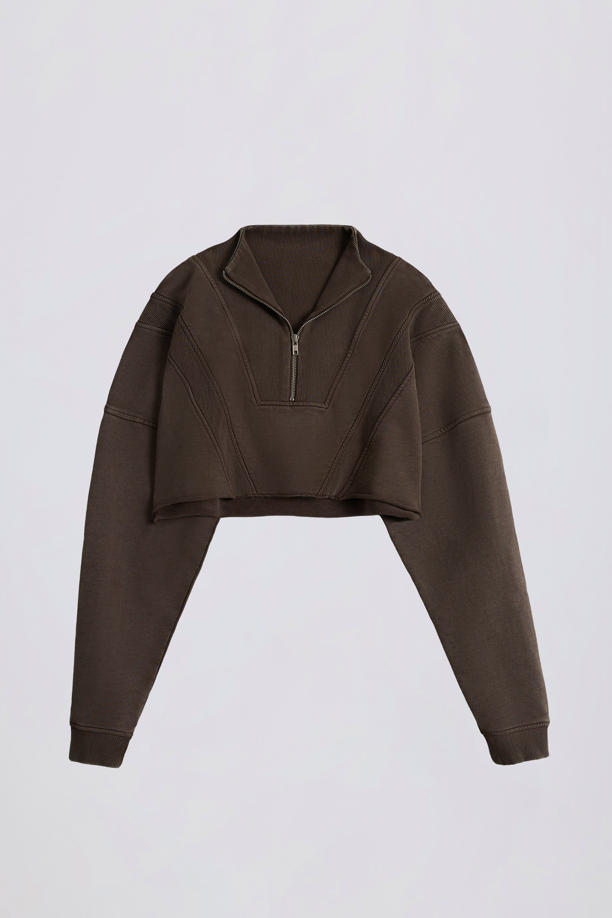 Acid Wash Cropped Sweatshirt in Brown