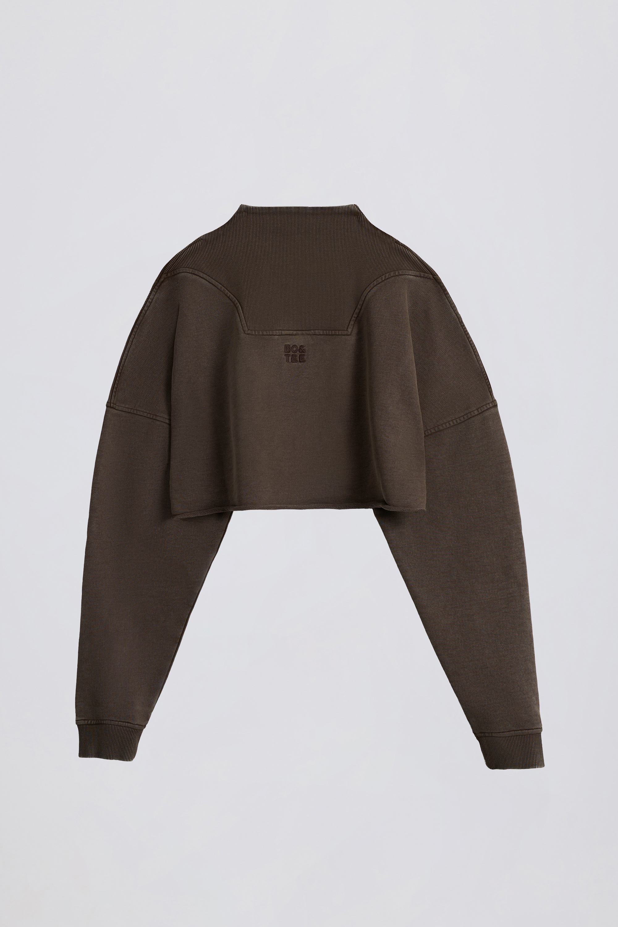 Acid Wash Cropped Sweatshirt in Brown